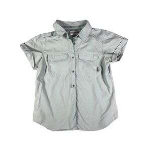 Columbia Omni-Shade Womens Medium Green Short Sleeve Hiking Button Up Shirt Dot